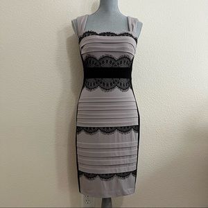JAX Gray and Black Block Lace Sheath Dress, Size 4